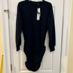 NEW Ladies Size Small Vero Moda Navy Textured dress Harli Ruched NEW with Tags